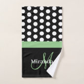 Groen Monogram Zwart Wit Polka Dot Bad Handdoek (Handdoek)