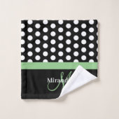 Groen Monogram Zwart Wit Polka Dot Bad Handdoek (Wasdoekje)