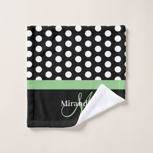 Groen Monogram Zwart Wit Polka Dot Bad Handdoek (Wasdoekje)