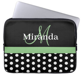 Groen Monogram Zwart Wit Polka Dot Laptop Sleeve