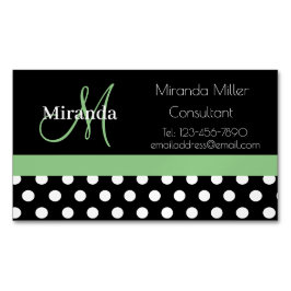 Groen Monogram Zwart Wit Polka Dot Magnetisch Visitekaartje