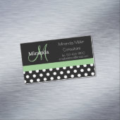 Groen Monogram Zwart Wit Polka Dot Magnetisch Visitekaartje (Voorbeeld)