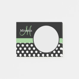 Groen Monogram Zwart Wit Polka Dot Post-it® Notes