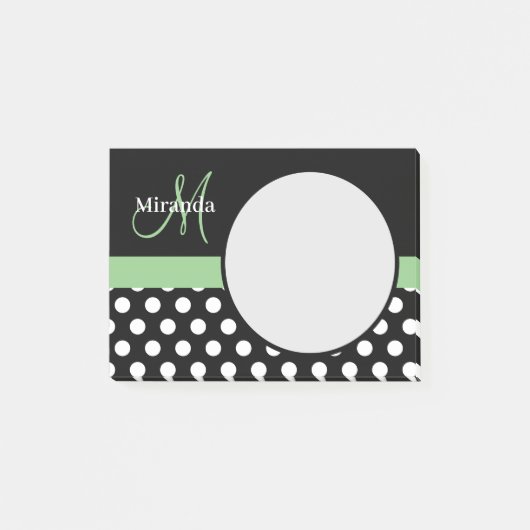 Groen Monogram Zwart Wit Polka Dot Post-it® Notes (Voorkant)