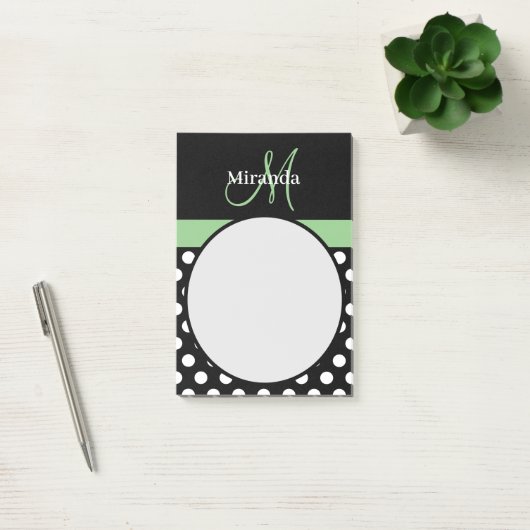 Groen Monogram Zwart Wit Polka Dot Post-it Notitie Post-it® Notes (Kantoor)