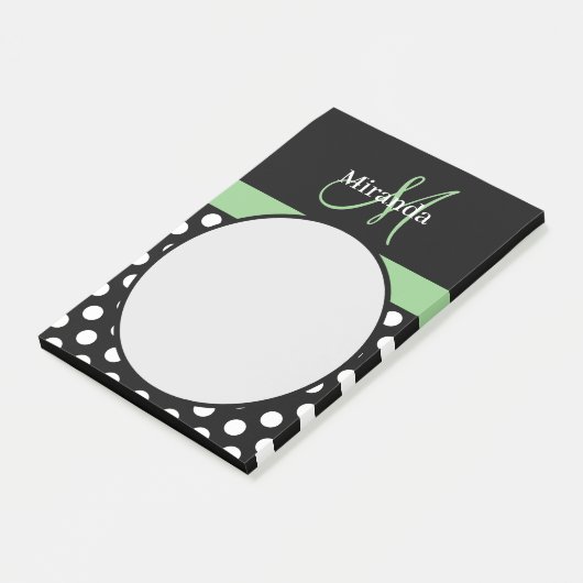 Groen Monogram Zwart Wit Polka Dot Post-it Notitie Post-it® Notes (Schuin)