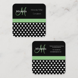 Groen Monogram Zwart Wit Polka Dot Vierkante Visitekaartje