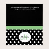 Groen Monogram Zwart Wit Polka Dot Visitekaartje (Binnenkant ongevouwen)