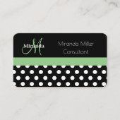 Groen Monogram Zwart Wit Polka Dot Visitekaartje (Voorkant)