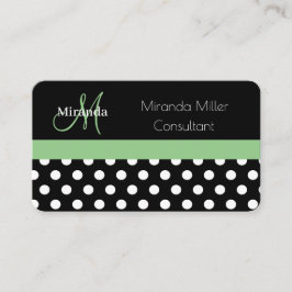 Groen Monogram Zwart Wit Polka Dot Visitekaartje