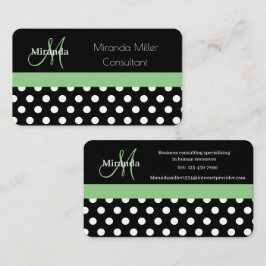 Groen Monogram Zwart Wit Polka Dot Visitekaartje