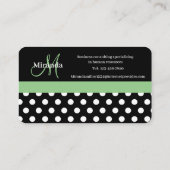Groen Monogram Zwart Wit Polka Dot Visitekaartje (Achterkant)
