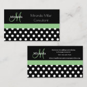 Groen Monogram Zwart Wit Polka Dot Visitekaartje (Voorkant / Achterkant)