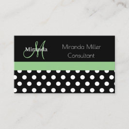 Groen Monogram Zwart Wit Polka Dot Visitekaartje