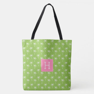 Groen monogrammed Palm Trees Pattern Tote Bag
