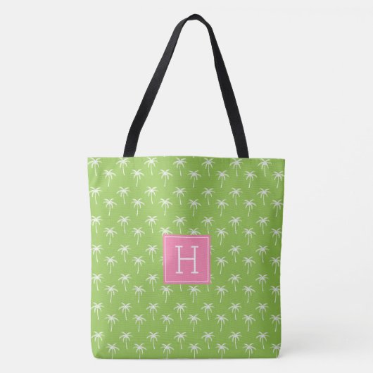 Groen monogrammed Palm Trees Pattern Tote Bag (Voorkant)