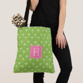 Groen monogrammed Palm Trees Pattern Tote Bag (Dichtbij)