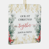 Groen Monoline Bloem Eerste Kerstmis Samen Keramisch Ornament (Rechts)