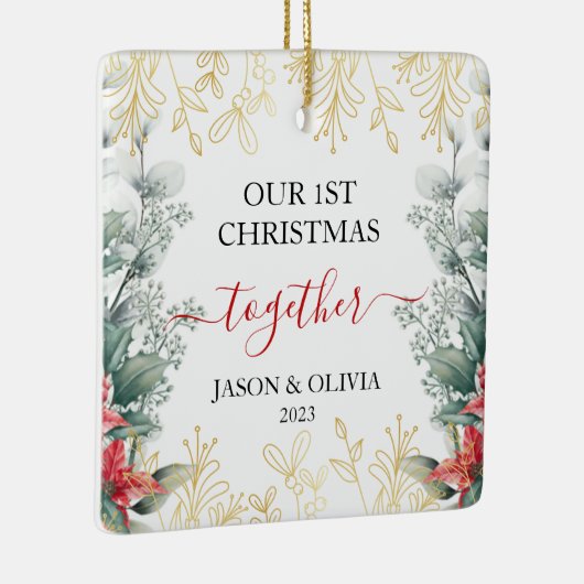 Groen Monoline Bloem Eerste Kerstmis Samen Keramisch Ornament (Rechts)