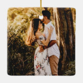 Groen Monoline Bloem Eerste Kerstmis Samen Keramisch Ornament (Achterkant)