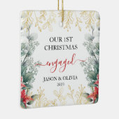 Groen Monoline Bloem Eerste Kerstmis Verloofd Keramisch Ornament (Rechts)