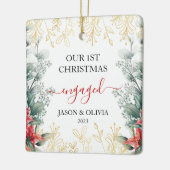 Groen Monoline Bloem Eerste Kerstmis Verloofd Keramisch Ornament (Links)