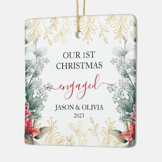 Groen Monoline Bloem Eerste Kerstmis Verloofd Keramisch Ornament (Links)