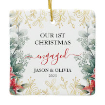 Groen Monoline Bloem Eerste Kerstmis Verloofd