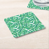 Groen monster een patroon van tropische bladeren kartonnen onderzetters (Schuin)