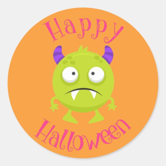 Groen Monster Fun Kinder Halloween Feest Ronde Sticker (Voorkant)