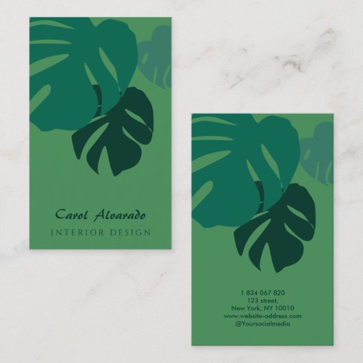 Groen Monstera Leaf Interieur Design Visitekaartje (Voorkant / Achterkant)