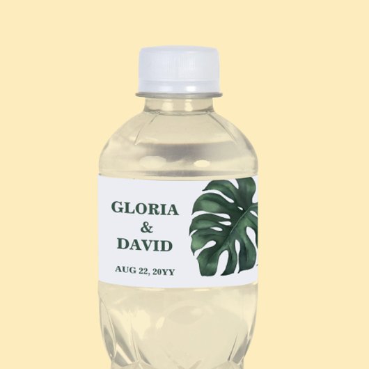 Groen Monstera Leaf Weddenschap Water Fles Label Waterfles Etiket