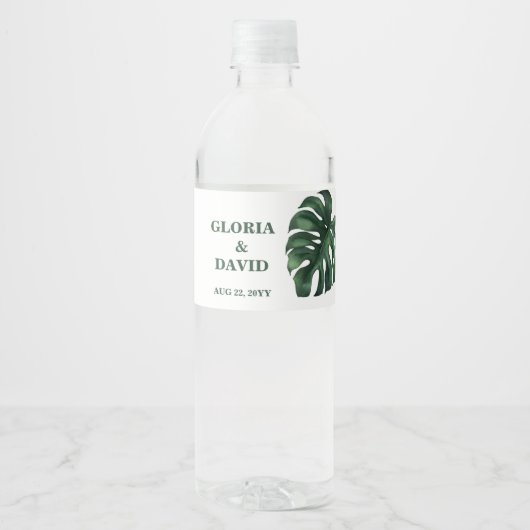 Groen Monstera Leaf Weddenschap Water Fles Label Waterfles Etiket (Voorkant)