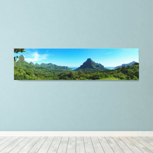 Groen Moorea eiland in panorama Canvas Afdruk (Insitu (Houten vloer))