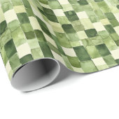 Groen Mozaïek Patroon Waterverf Style Gifting Cadeaupapier (Rol Hoek)