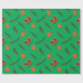 Groen naadloos inpakpapier: bladeren en dennen cadeaupapier (Vlak)