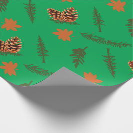 Groen naadloos inpakpapier: bladeren en dennen cadeaupapier