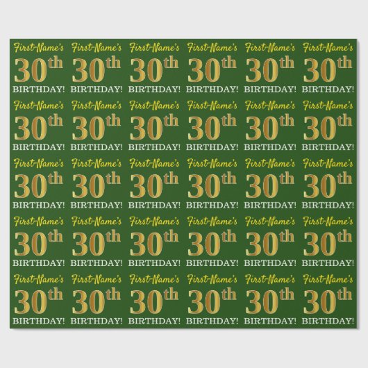 Groen, namaak goud "30e VERJAARDAG" Cadeaupapier (Vlak)