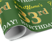 Groen, namaak goud uitziend "33ste VERJAARDAG" Cadeaupapier (Rol Hoek)