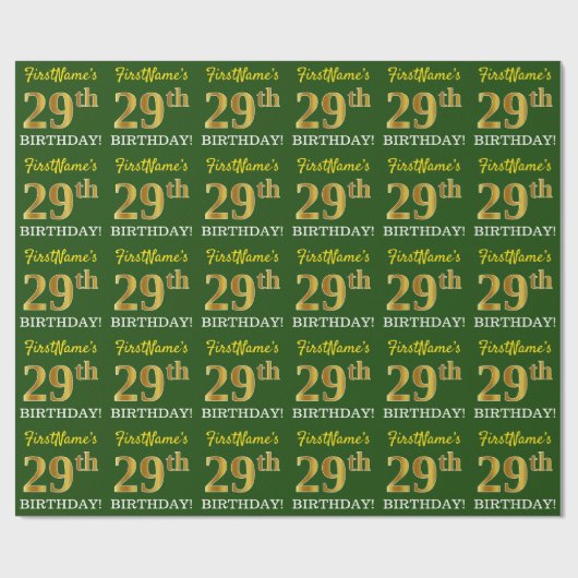 Groen, namaak goudkleurig "29th BIRTHDAY" Cadeaupapier (Vlak)