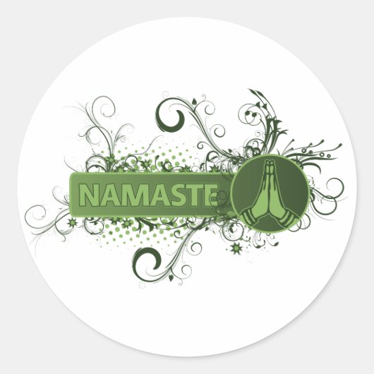 Groen Namaste Engels Ronde Sticker (Voorkant)