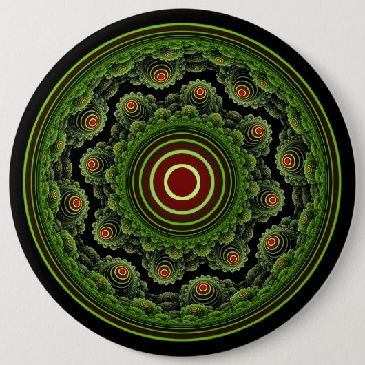 Groen natuurlijk fractaal rond ornament ronde button 6,0 cm (Voorkant)