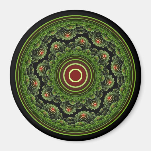 Groen  natuurlijk fractal round ornament magneet (Voorkant)