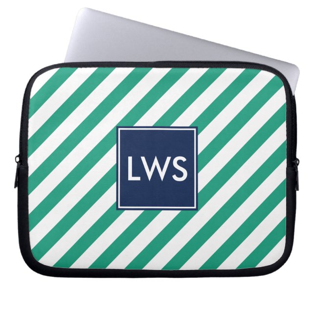 Groen Nautical Stripes Monogram Laptop Sleeve (Voorkant)