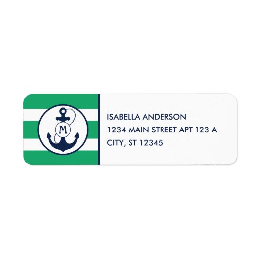 Groen Nautisch monogram anker Etiket (Voorkant)