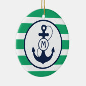 Groen Nautisch monogram anker Keramisch Ornament (Rechts)