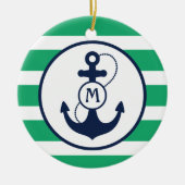 Groen Nautisch monogram anker Keramisch Ornament (Voorkant)