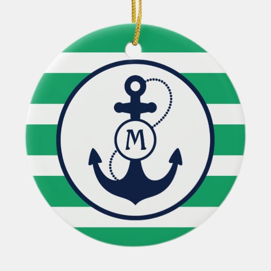 Groen Nautisch monogram anker Keramisch Ornament (Voorkant)
