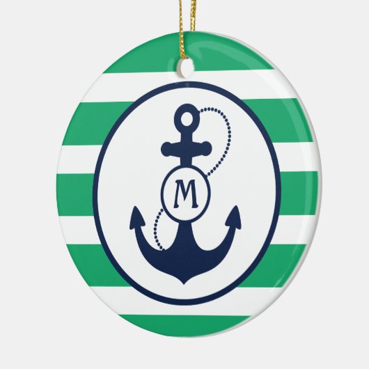 Groen Nautisch monogram anker Keramisch Ornament (Links)