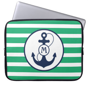 Groen Nautisch monogram anker Laptop Sleeve